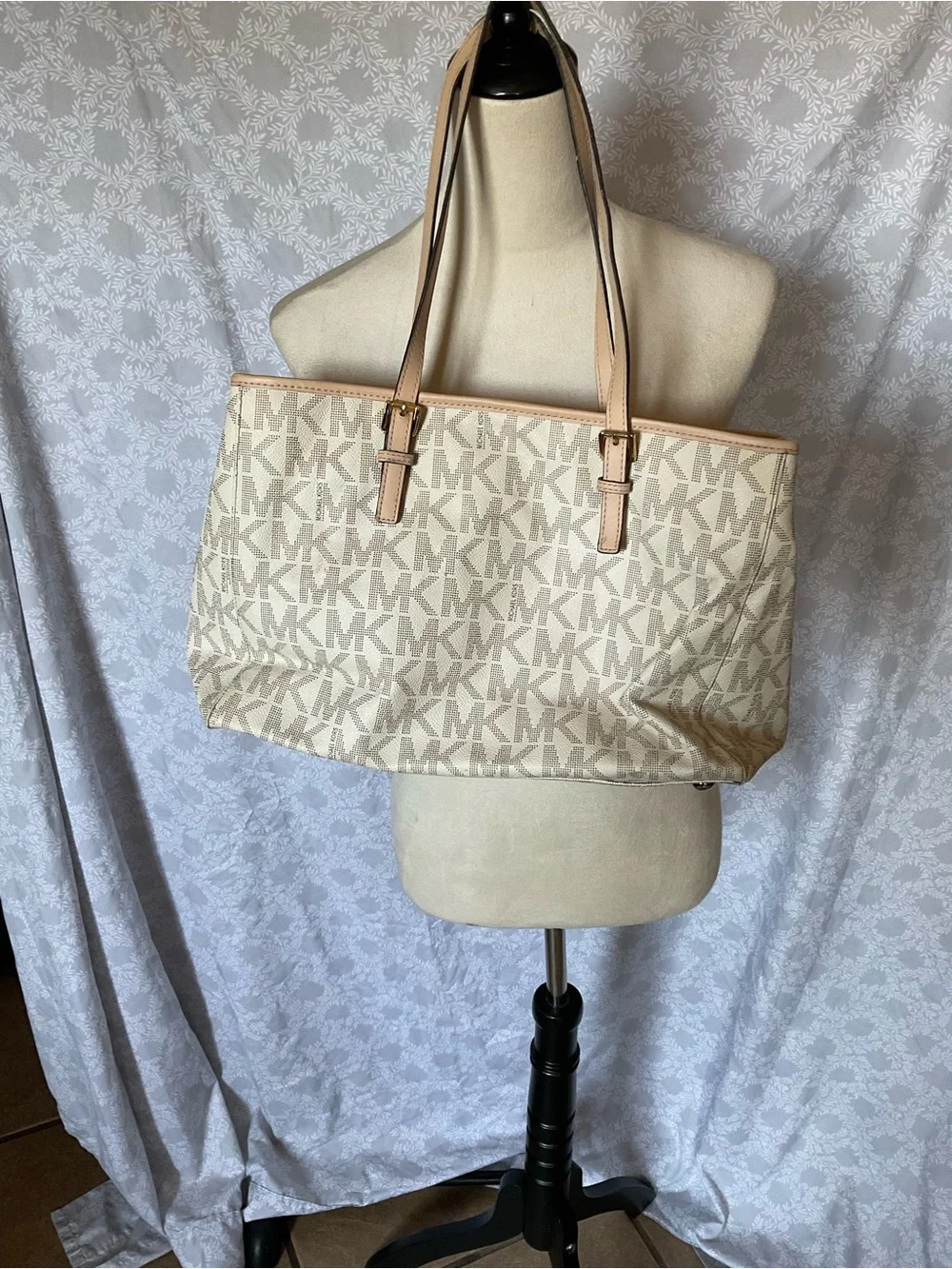 Michael Kors Cream & Tan MK Monogram Tote